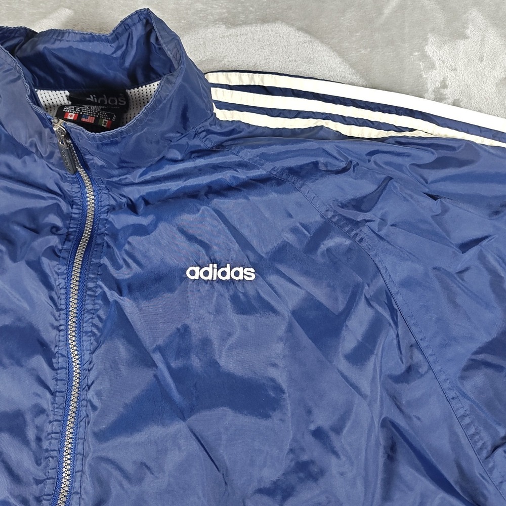 Vintage Adidas Windbreaker Mens Large Blue White Striped Track Jacket Skater Y2K - Picture 3 of 9